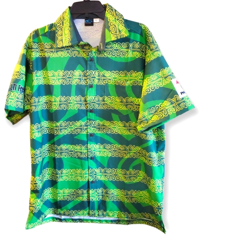 OCEAN origin Large green bright yellow all over prints made in Fiji men shirt